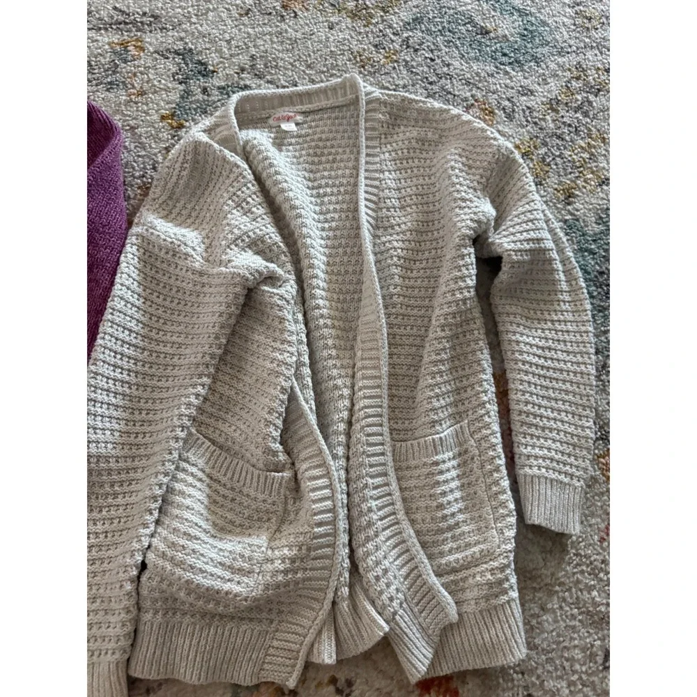 Garnet Hill Kids Purple Pullover & Cat Jack Cream Cardigan Sweater Lot Girls M 8